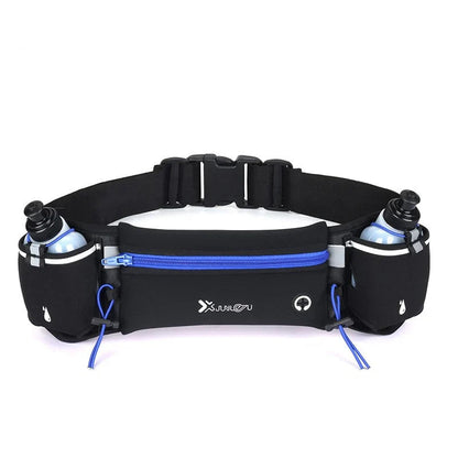 Running belt with water bottles for hands-free hydration
