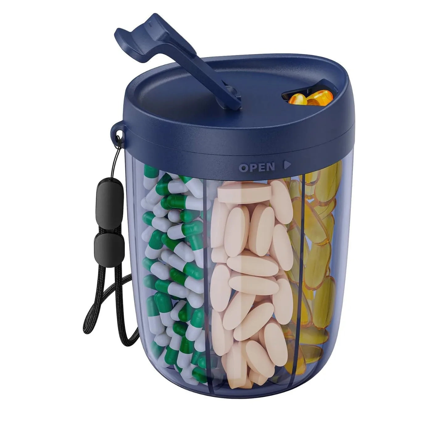Tablet box with 6 compartments and clear lid