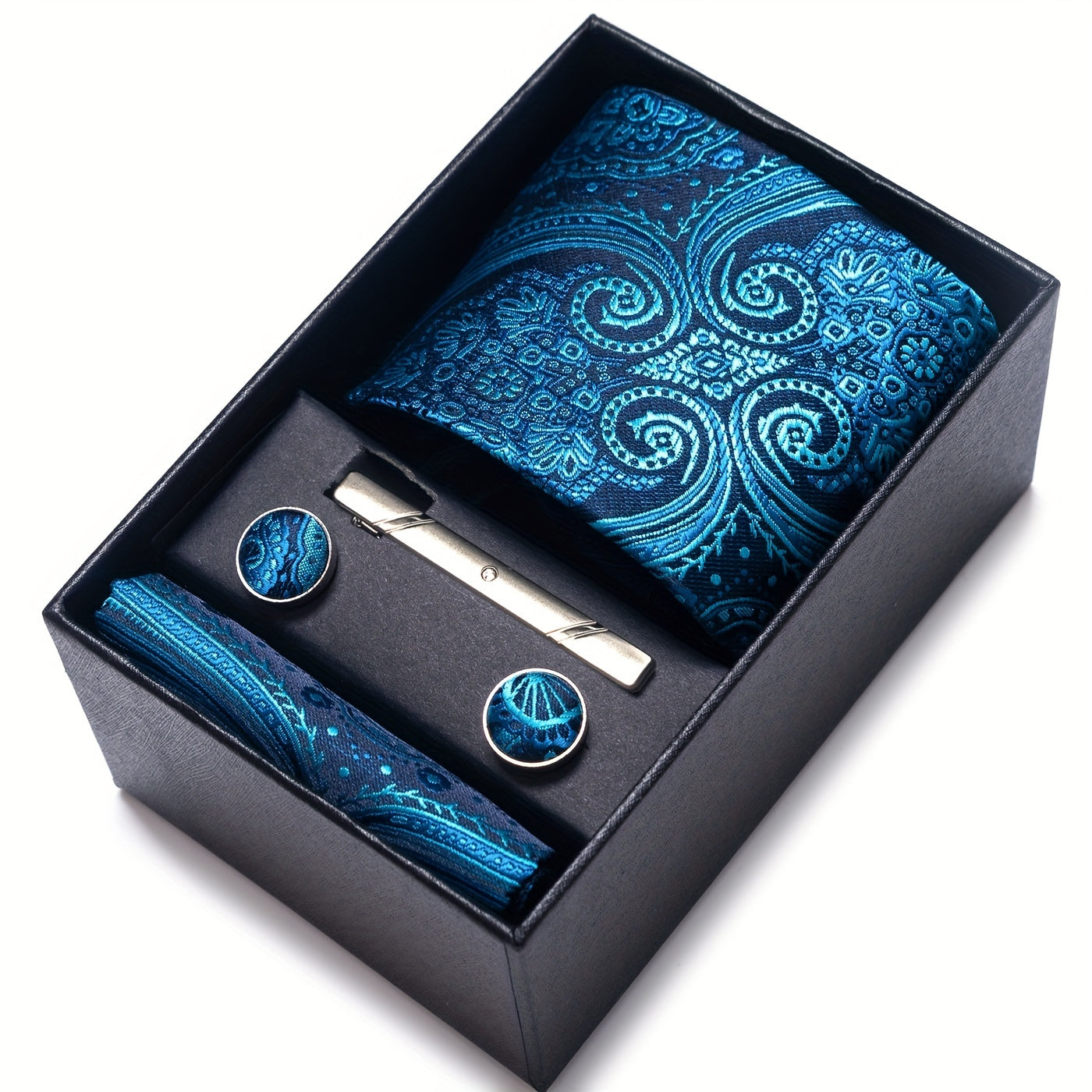 Men's Paisley Tie Set with Pocket Square & Cufflinks