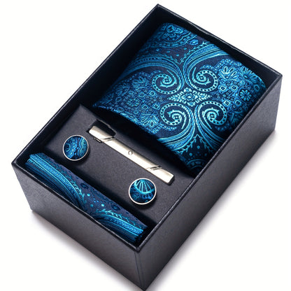 Men's Paisley Tie Set with Pocket Square & Cufflinks