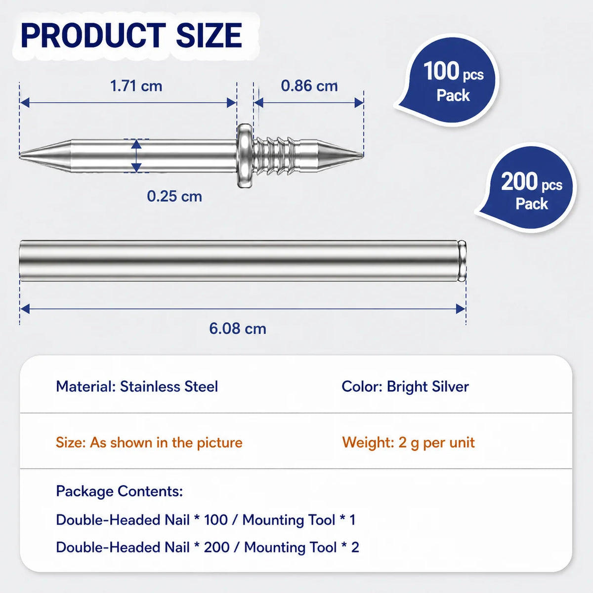 Baseboard Nail Set – Double Head System 100 Pieces