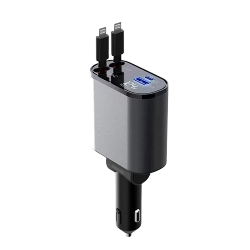 4-in-1 Retractable Car Charger with Fast Charging