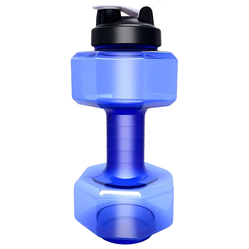 Dumbbell-shaped BPA-free drinking bottle with flip lid