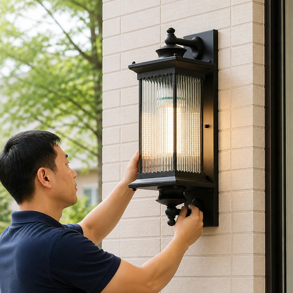 Weatherproof Metal Ribbed Glass Outdoor Wall Light (Hardwired)