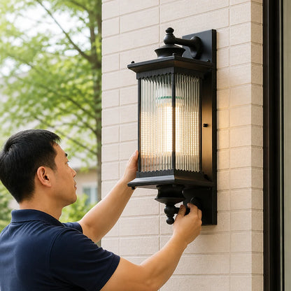 Weatherproof Metal Ribbed Glass Outdoor Wall Light (Hardwired)