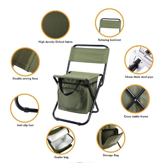 Folding chair with integrated cooler bag