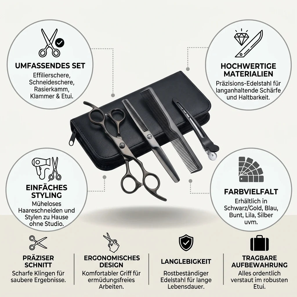 Stainless Steel Hair Scissors Set for Thinning and Cutting (Razor Comb & Case)