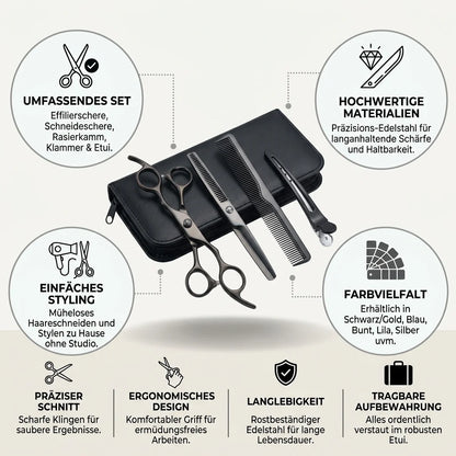 Stainless Steel Hair Scissors Set for Thinning and Cutting (Razor Comb & Case)