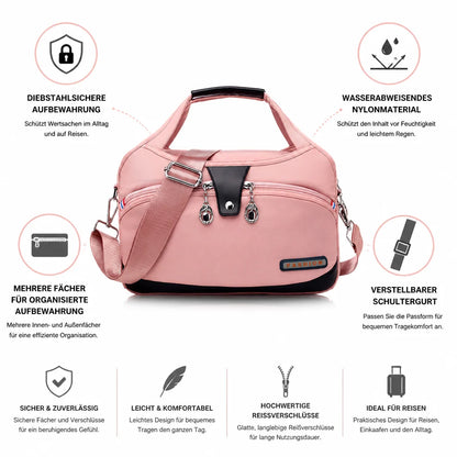 Anti-theft waterproof nylon crossbody bag with multiple zippers