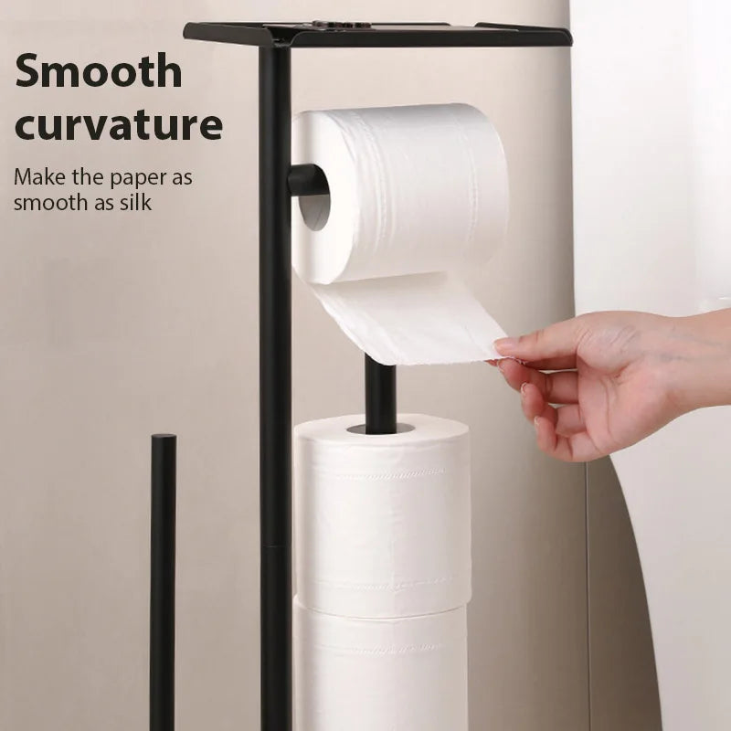 Toilet Paper Holder with Brush & Shelf