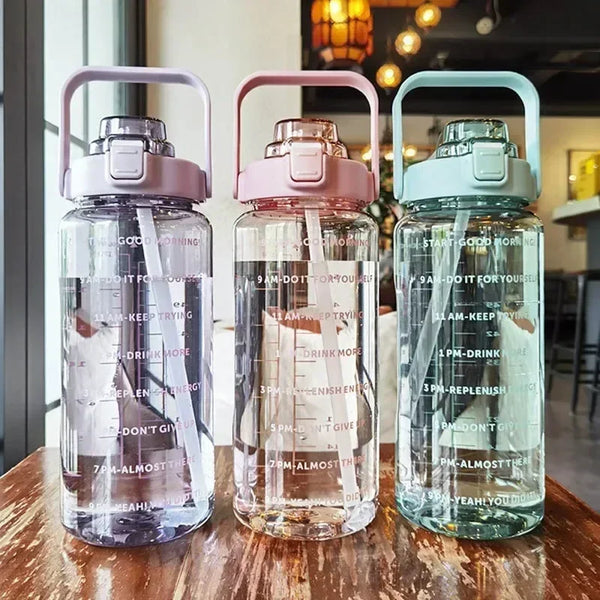 2L Water Bottle with Straw & Time Markings