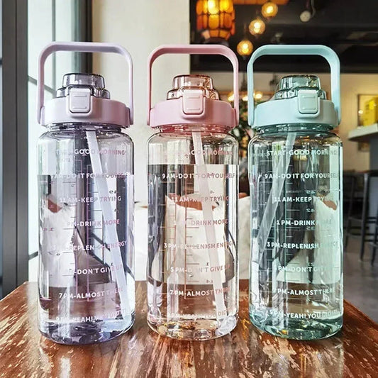 2L Water Bottle with Straw & Time Markings