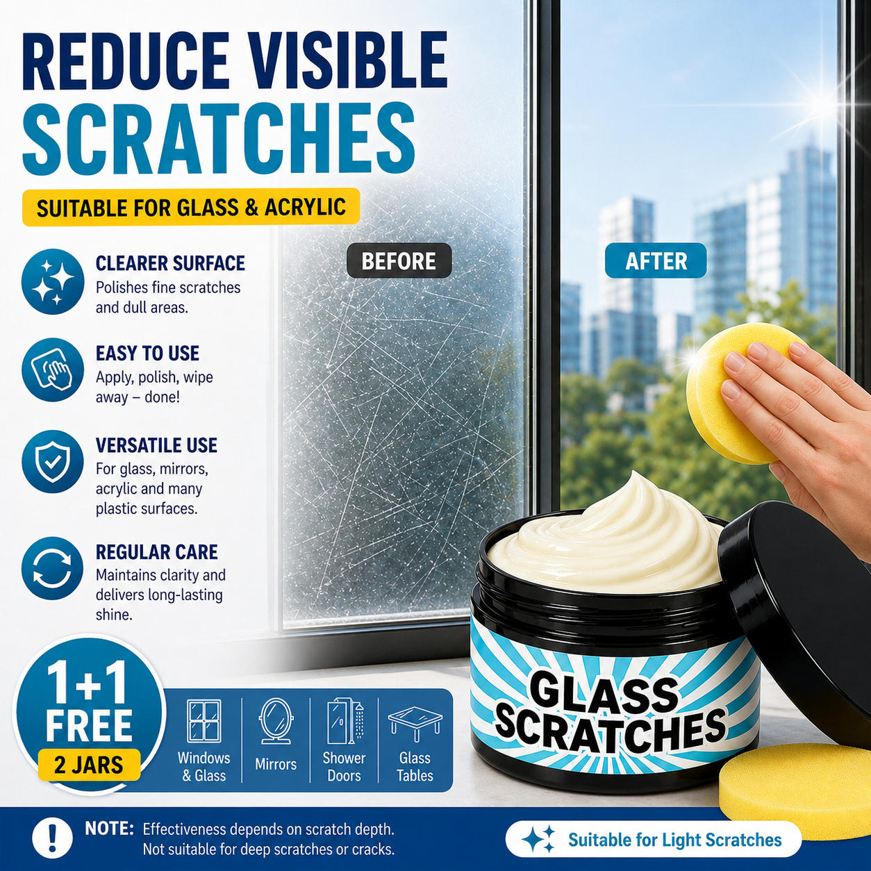 Glass Scratch Remover Polishing Cream 2-Pack