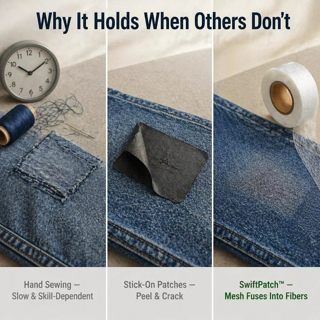 Iron-on adhesive tape – repair tears & hems in 10 seconds
