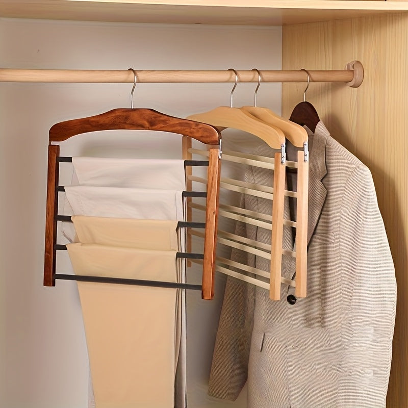 Wooden Pants Hangers Multi-Layer Set of 2