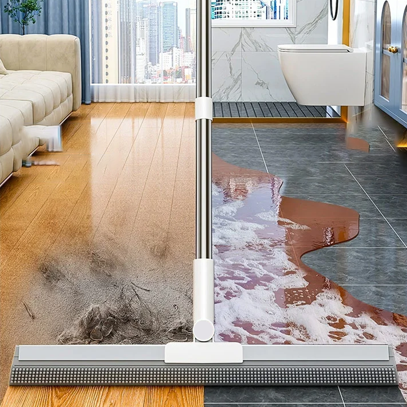 Floor Squeegee with Rubber Lip & TPE Bristles