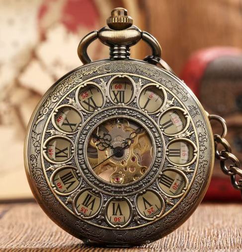 Mechanical Pocket Watch with Floral Engraving Design
