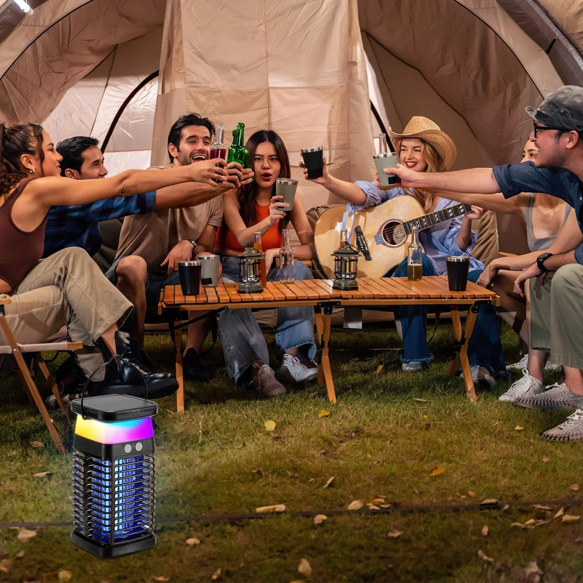 Solar-powered UV mosquito trap with RGB light