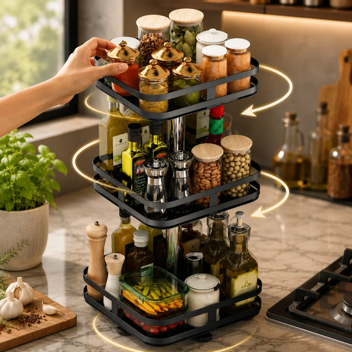 3-tier Rotating Metal Spice Rack