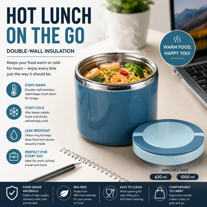 Thermal Lunchbox made of Stainless Steel with Handle – 630 ml & 1000 ml