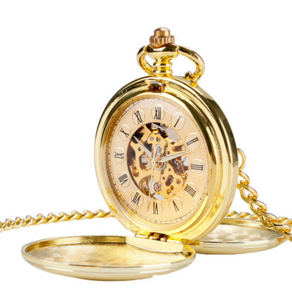 Mechanical Pocket Watch with Floral Engraving Design