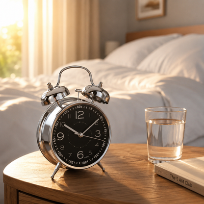 Retro Alarm Clock with Double Bell Silver Chrome