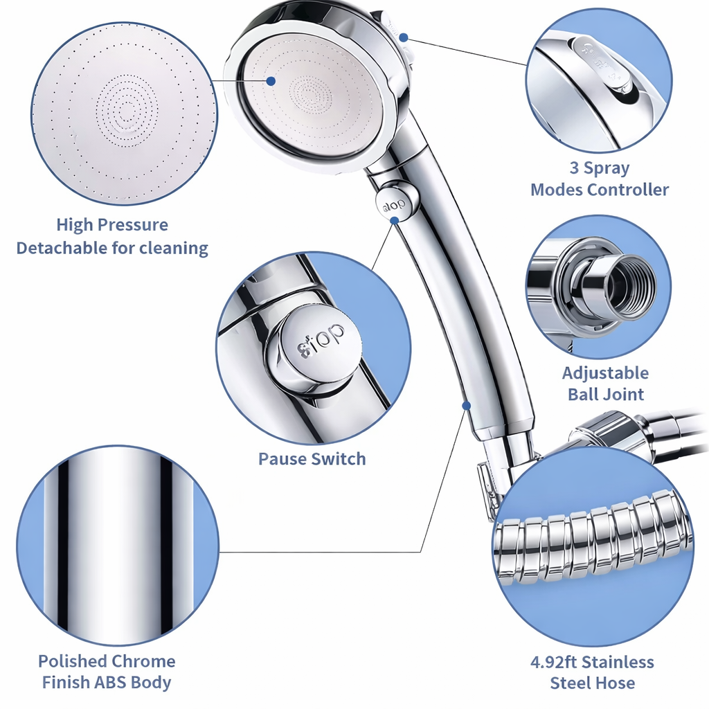 3-in-1 Hand Shower for Powerful Shower Spray