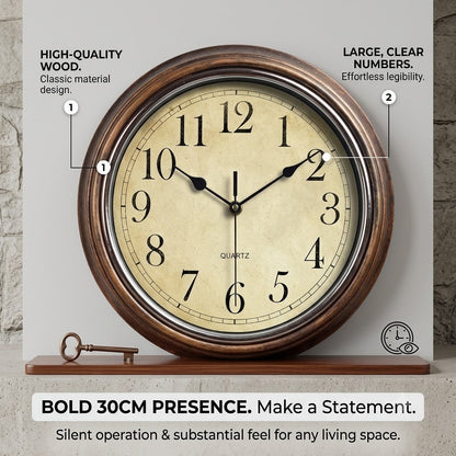 Classic Wooden Wall Clock with Silent Movement