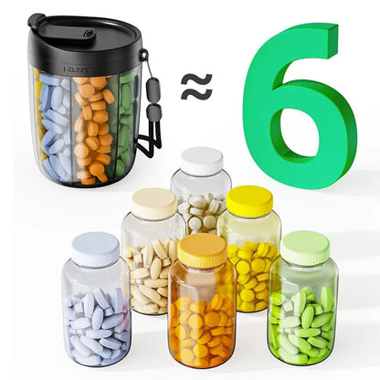 Tablet box with 6 compartments and clear lid