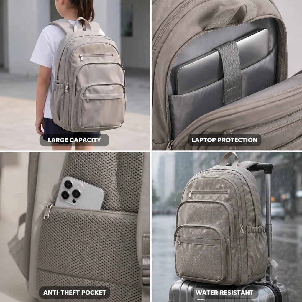 Waterproof nylon backpack with multiple pockets (29L)