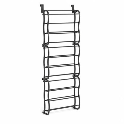 Space-saving, tool-free metal shoe rack for hanging over the door