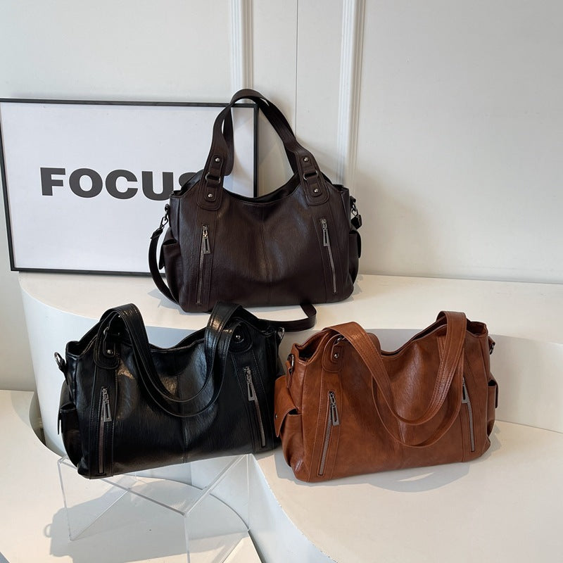 Faux Leather Tote Bag with Retro Design