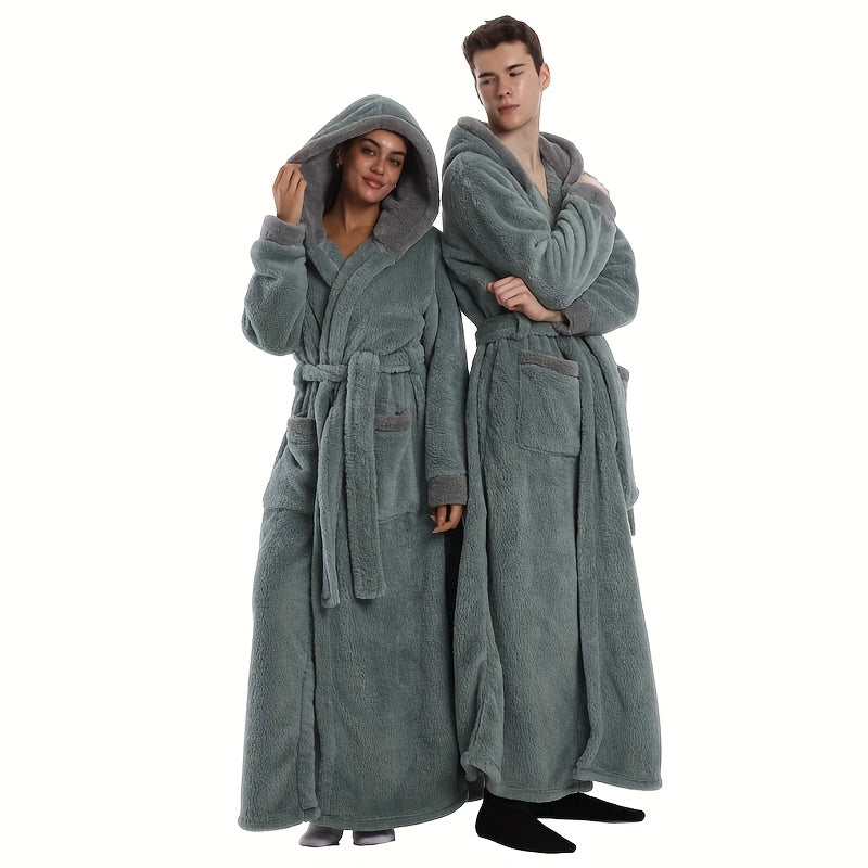 Unisex Fleece Bathrobe with Hood Extra Long
