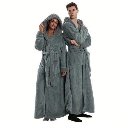 Unisex Fleece Bathrobe with Hood Extra Long