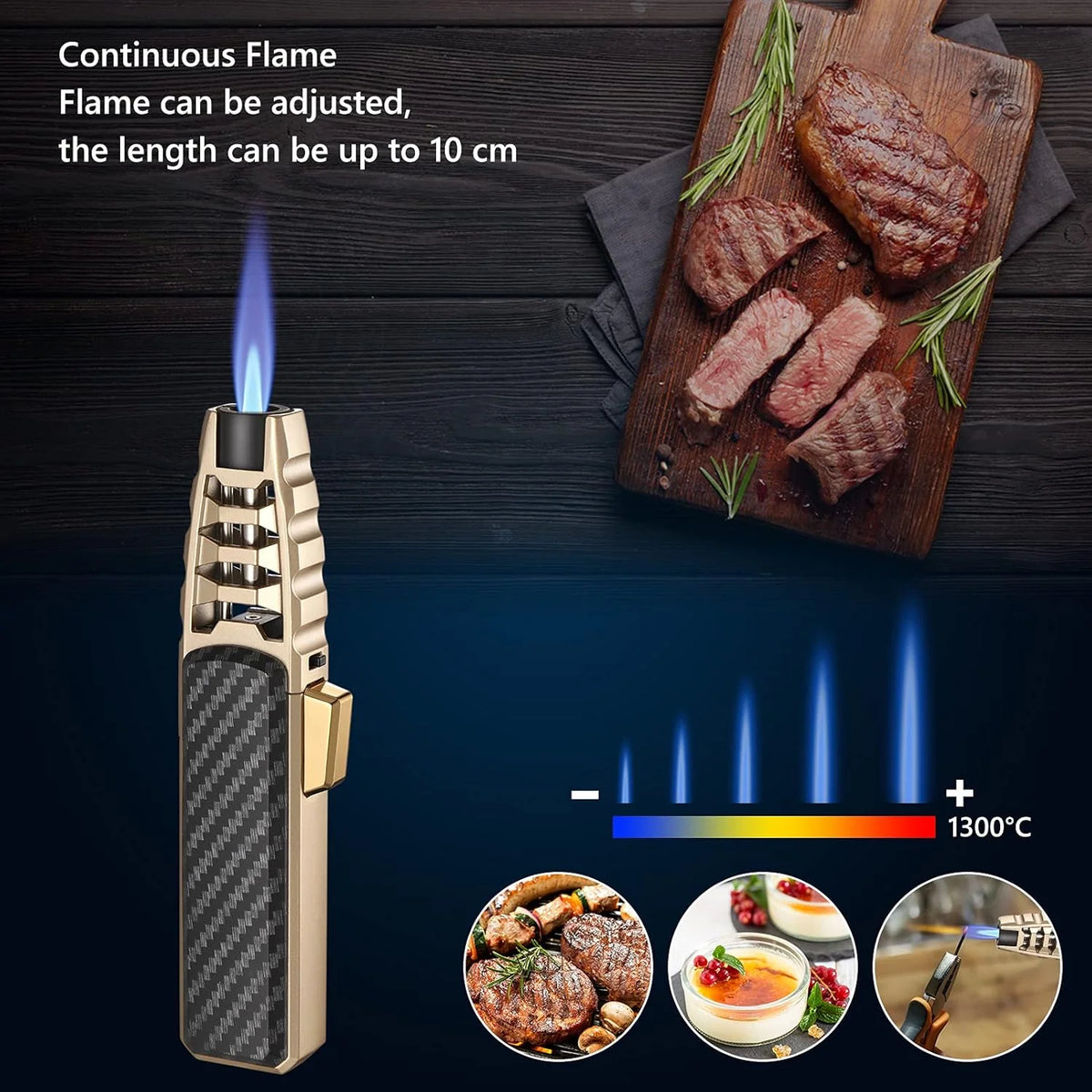 Windproof kitchen torch with gas burner