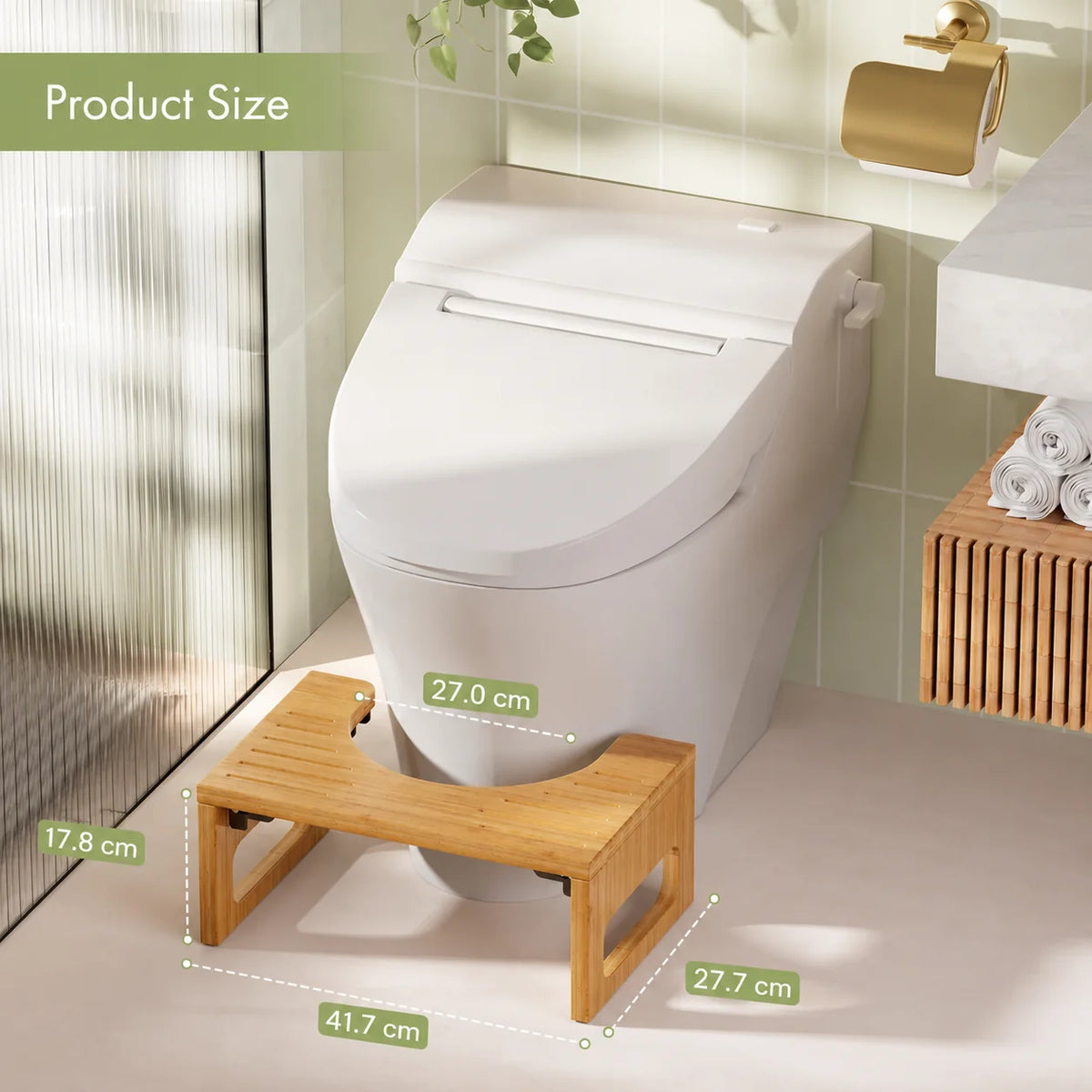 Foldable Bamboo Toilet Stool with Non-Slip Surface