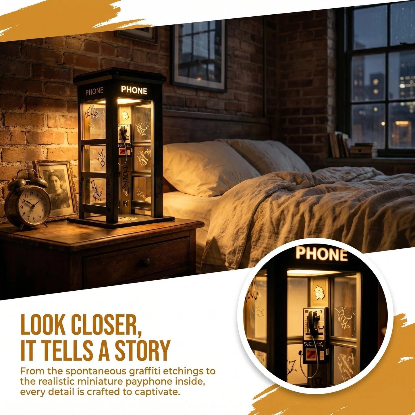 Retro Telephone Booth Lamp with Warm Ambient Light