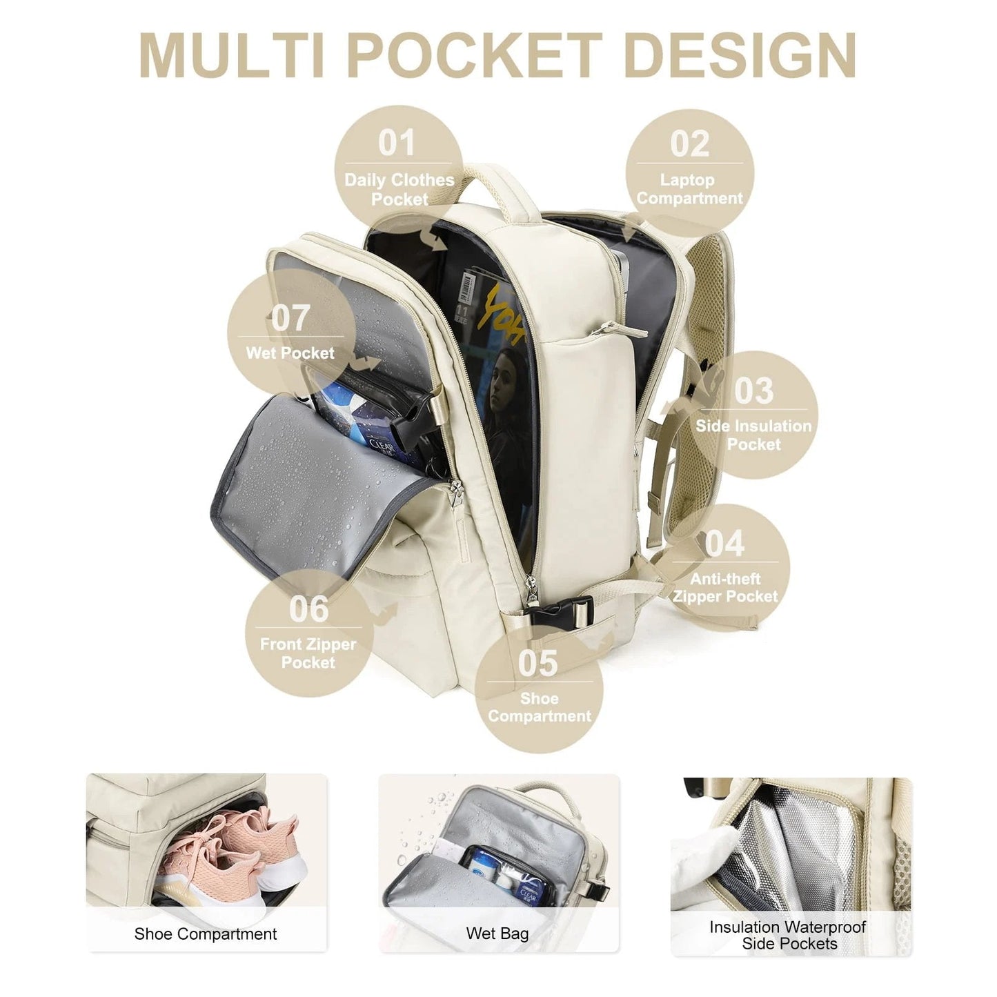 Women's Backpack 35L with USB Charging Port
