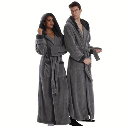 Unisex Fleece Bathrobe with Hood Extra Long