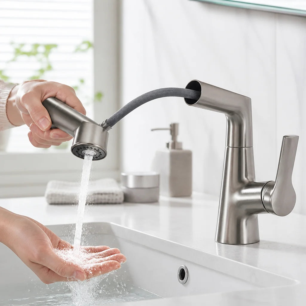 Extendable 360° Swivel Single-Hole Faucet with Ceramic Valve