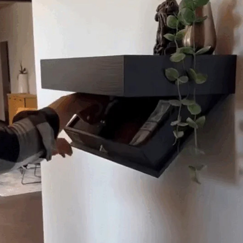 Wall shelf with secret compartment made of wood