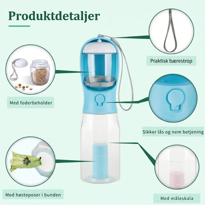 TrailBuddy™ – 3-in-1 Dog Drinking Bottle with Food Container