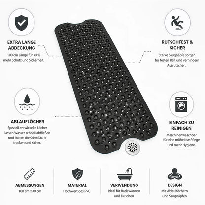 Extra Long Non-Slip Bath Mat (Suction Cups & Drain Holes)