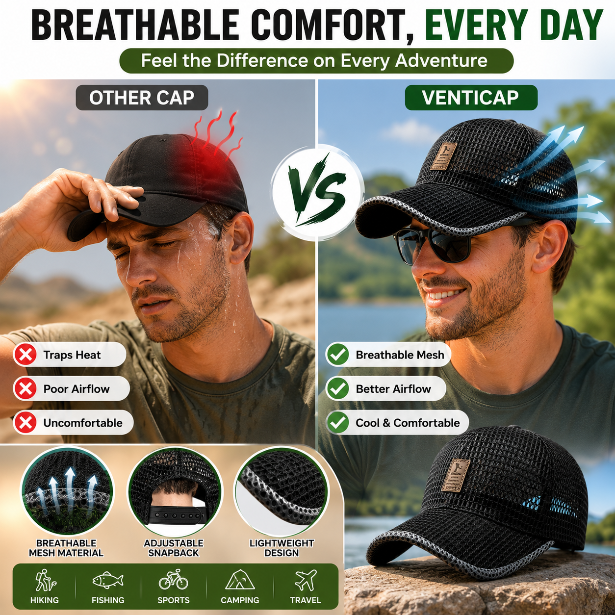 Breathable Summer Cap with Snapback