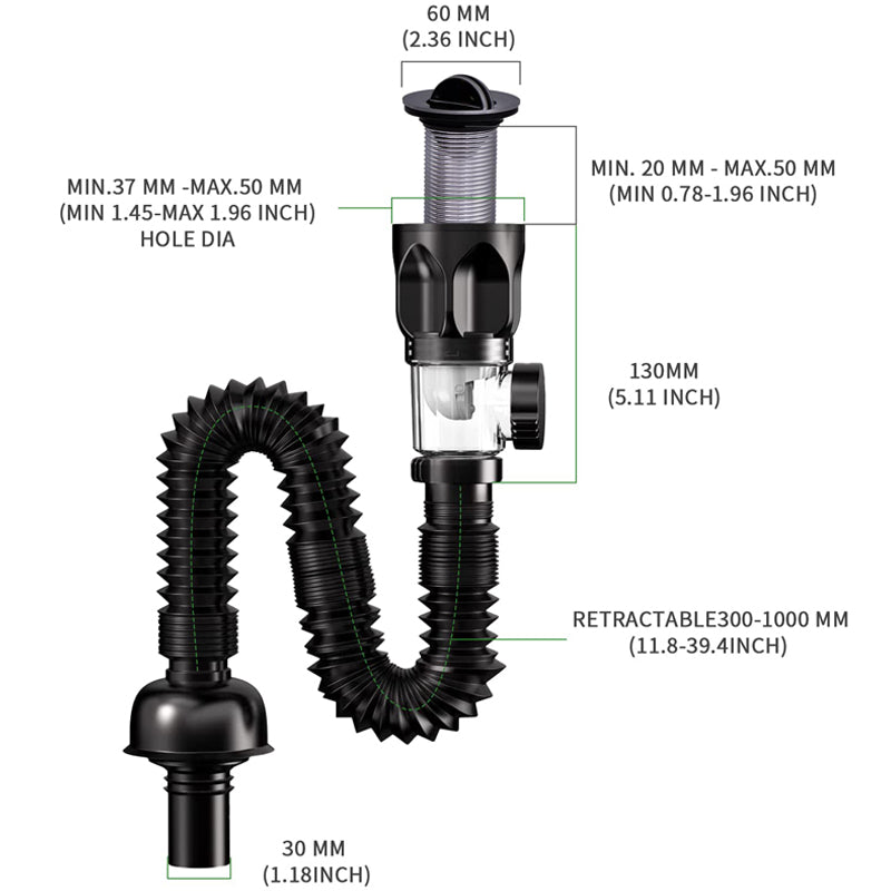 Flexible siphon drain pipe