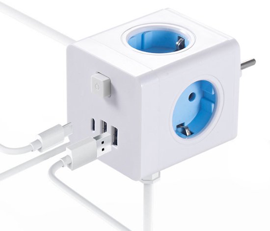 5-in-1 Plug Cube Adapter with USB & On/Off Switch