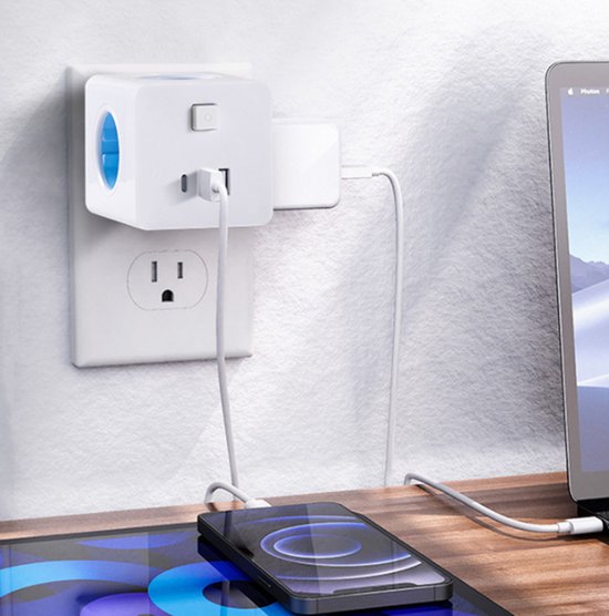 5-in-1 Plug Cube Adapter with USB & On/Off Switch
