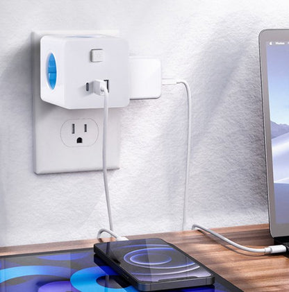 5-in-1 Plug Cube Adapter with USB & On/Off Switch