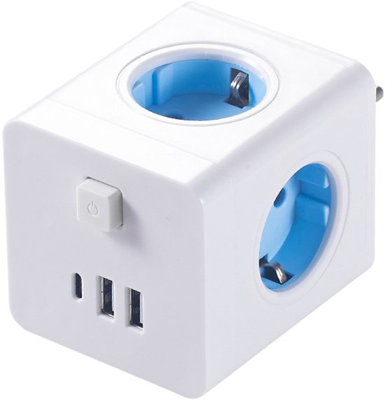 5-in-1 Plug Cube Adapter with USB & On/Off Switch