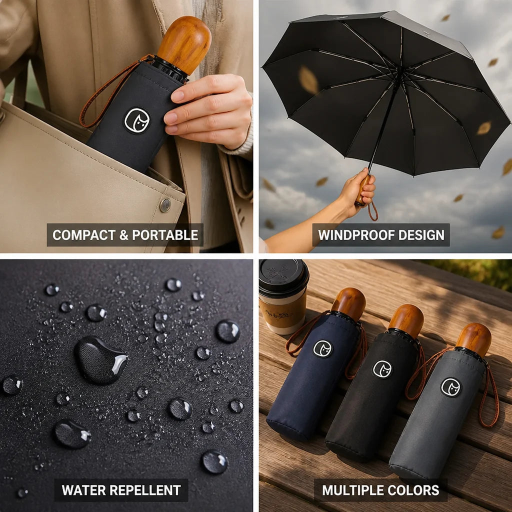 Foldable Umbrella with 8 Metal Fiber Spokes